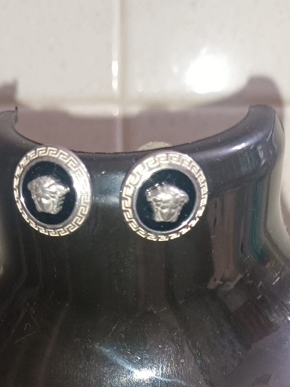 Versace Black and Silver Medusa Earrings